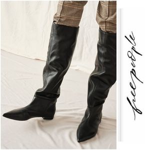 Chic Free People Pointy Toe Black Leather Boots